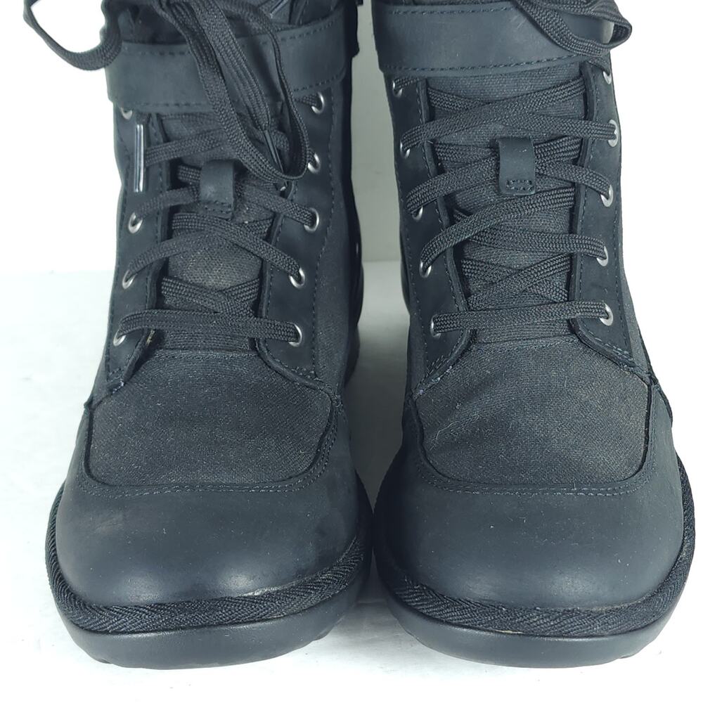 UGG Women's Tulane US7 Black Leather Canvas Waterproof Wool Lined Ankle Boots - Picture 4 of 16